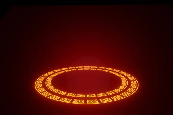 Gold Circle Glowing Neon Frame Happy Chinese New Year Background — стоковое фото