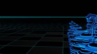 İş stratejisi fikirleri fütüristik parlayan neon satranç tahtası oyunu 3D görüntüleme
