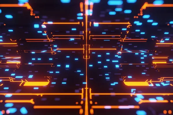 Sci 未来型エイリアン宇宙トンネルネオン輝く光 時空間背景3Dレンダリングによるワームホール — ストック写真