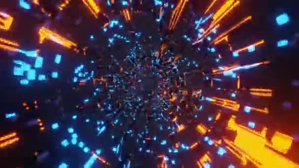 Sci 未来型エイリアン宇宙トンネルネオン輝く光 時空間背景3Dレンダリングによるワームホール — ストック動画