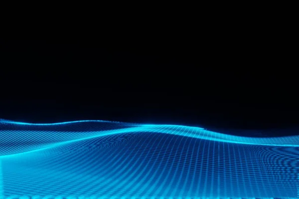未来发光蓝色能量波动画数码3D渲染 — 图库照片