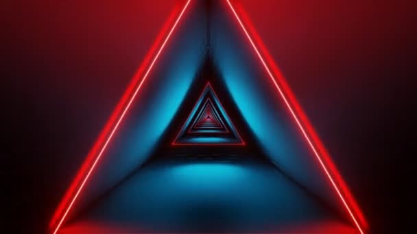 Abstraktní Futuristický Trojúhelníkový Vesmírný Tunel Zářící Neonovými Světly Vykreslování — Stock video