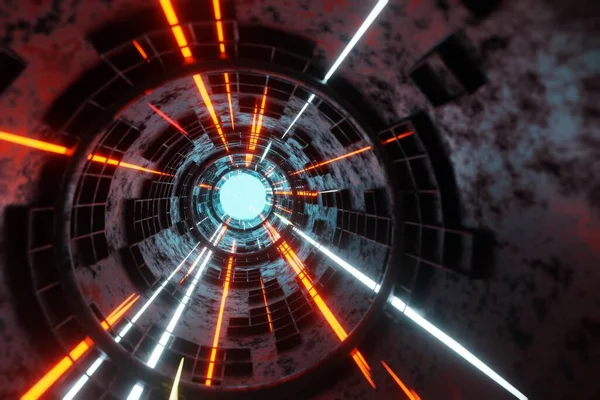 Technologia Świecąca Tunel Tunel Silnika Plazmowego Obcy Statek Kosmiczny Tło — Zdjęcie stockowe