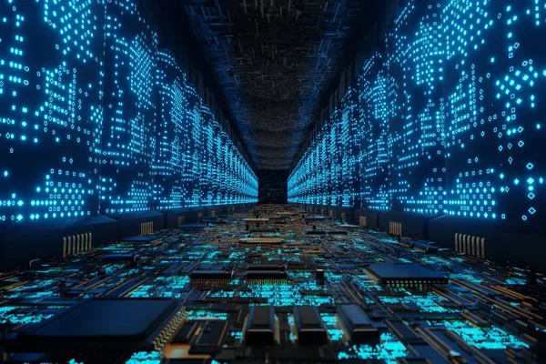 Futuristic Alien Supercomputer Connection Network Data Center Rendered Imagens De Bancos De Imagens Sem Royalties