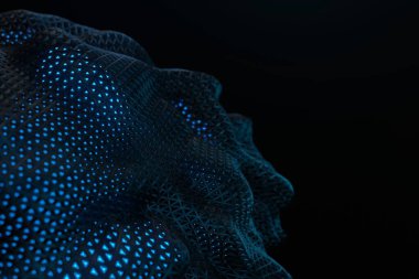 Parlayan mavi enerji arkaplanındaki soyut gelecekçi karanlık dalga 3 boyutlu görüntüleme