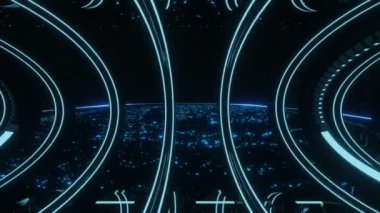 Bilimkurgu Gelecekçi Mavi Parlayan Neon Tüneli Koridoru Uzaylı Uzay Gemisi Arkaplanı 3D