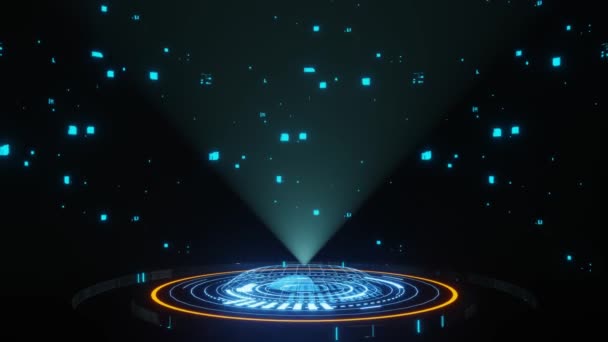Futuristic Digital Technology Hud Holograma Portal Podio Etapa Nave Espacial — Vídeo de stock