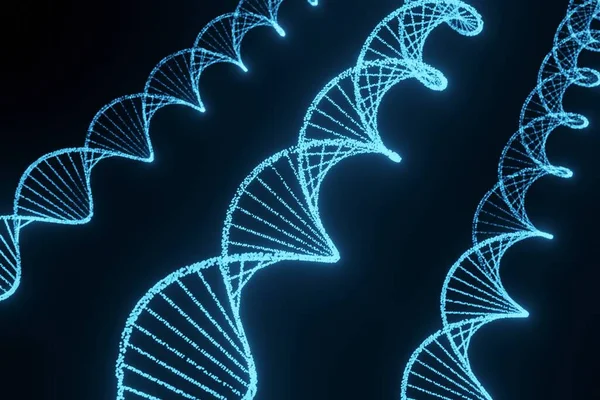 Wetenschap Biotechnologie Gloeiend Blauw Dna Structuur Achtergrond Rendering — Stockfoto
