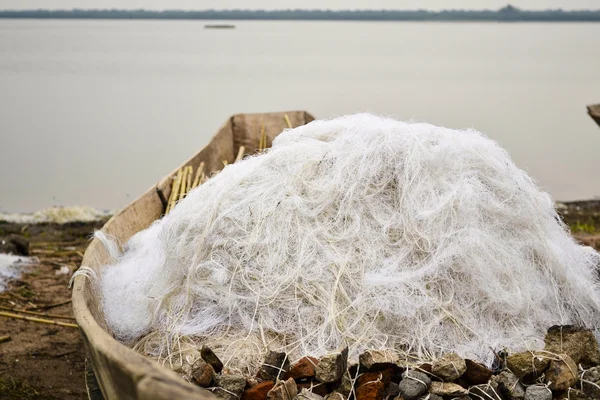 Boat with nets on the lake — Stock Photo, Image