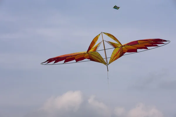 Kleurrijke vliegers vliegen in de lucht — Stockfoto
