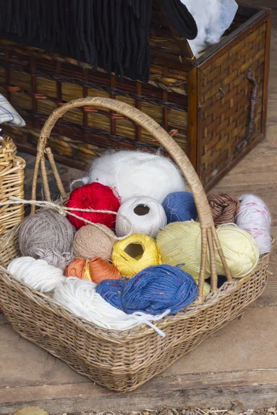 Wool in basket — Stock Photo, Image