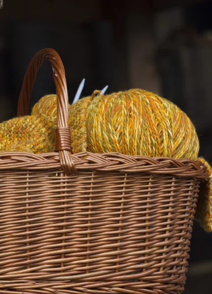 Wool in basket — Stock Photo, Image