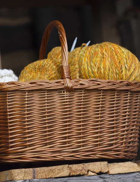 Wool in basket — Stock Photo, Image