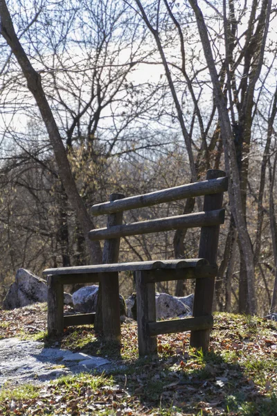 Bank in het bos — Stockfoto