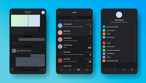 Tela Mensageiro Móvel Inspirada Telegrama Que Aplicativo Aplicativo Mockup Chat — Vetor de Stock