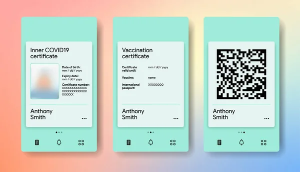 Certificado de vacinação digital. Documento da gripe. Imunização para viagens. A vacina internacional COVID-19 passa no aplicativo. Passaporte de inoculação no smartphone. Ilustração vetorial. — Vetor de Stock