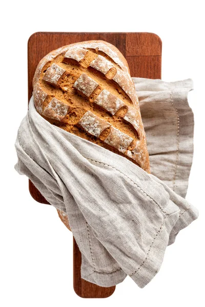 Loaf Bread Cutting Board Directly Isolated White Background — Stock Photo, Image