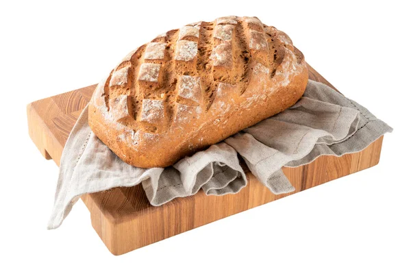 Loaf Bread Cutting Board Isolated White Background — Stock Photo, Image