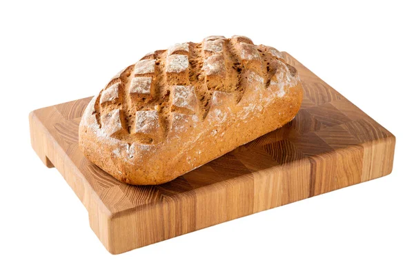 Bochenek Chleba Desce Krojenia Izolowany Białym Tle — Zdjęcie stockowe