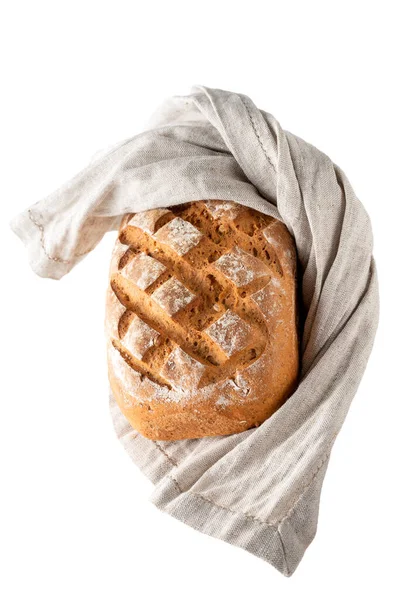 Rye Bread Kitchen Towel Isolated White Background — Stock Photo, Image