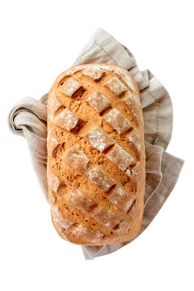 Rye Bread Kitchen Towel Isolated White Background — Stock Photo, Image