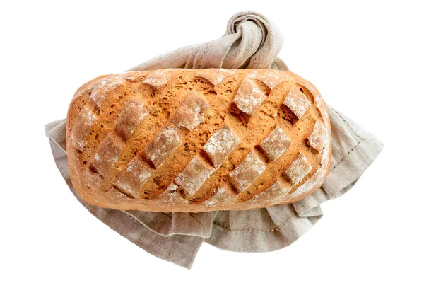 Loaf Rye Bread Kitchen Towel Isolated White Background Directly — Stock Photo, Image