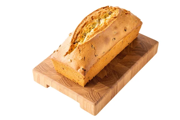 Fresh Cake Wooden Cutting Board Isolated White Background — Stock Photo, Image
