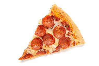 Beyaz arka planda izole edilmiş pizza dilimi