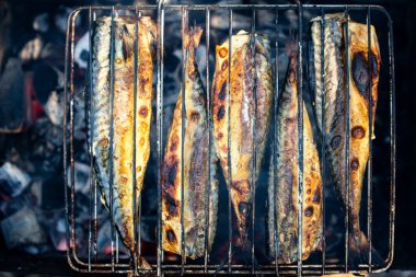 Izgarada kızarmış balık.