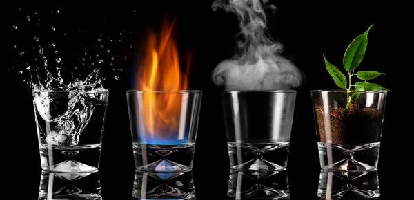 Cztery Symbole Elementów Okularach Ziemi Wodzie Powietrzu Ogniu — Zdjęcie stockowe