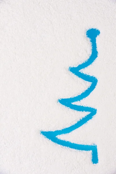 Christmas tree painted on frozen window — Stock Photo, Image