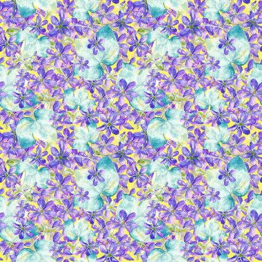 Çiçeklerin suluboya deseni ve Hepatica yaprakları