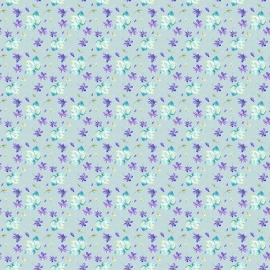 Çiçeklerin suluboya deseni ve Hepatica yaprakları