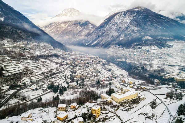 Valtellina Sondrio Sant Anna Klooster Van San Lorenzo Uitzicht Lucht Stockfoto