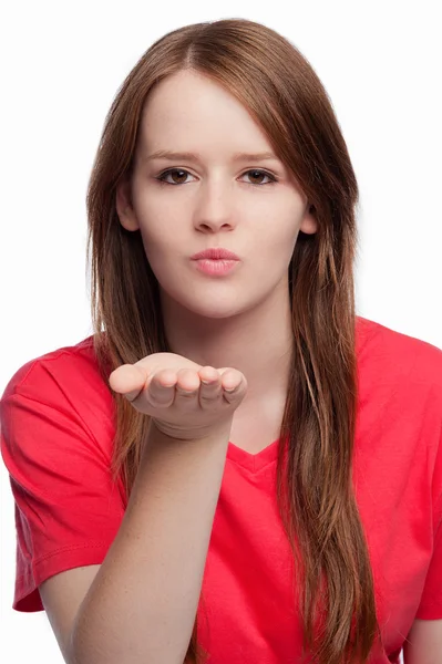 Adolescente chica soplando un beso —  Fotos de Stock