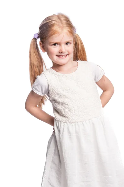 Hermosa niña feliz con pelo de cola de caballo . — Foto de Stock