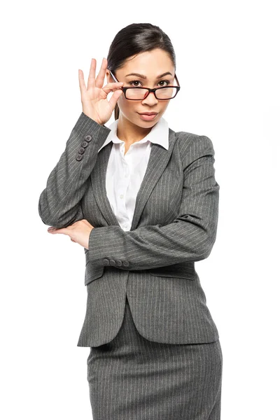 Femme en costume d'affaires portant des lunettes — Photo