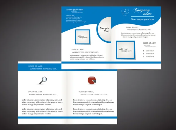 Blauwe zakelijke brochure en info grafisch element — Stockvector