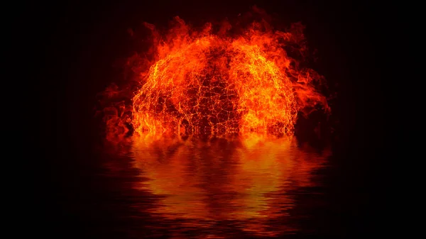 Abstrakter Verschwommener Plexus Effekt Hintergrund Feuerplanet Erde Mit Teilchen Auf — Stockfoto