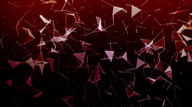 Bulanık kırmızı pleksus etkisi arka plan. Hareketli çizgiler ve noktalarla iletişim teknolojisi ağı arkaplanı. Teknolojik bağlantı fütürist web konsept dokusu. Stok illüstrasyonu.