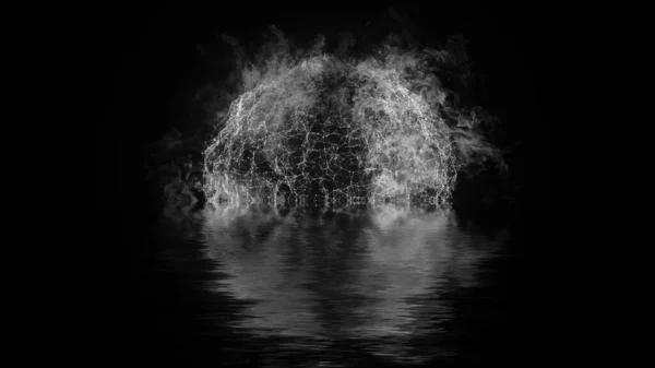 模糊丛效应背景 燃烧的行星地球 粒子在水中反射 带移动线和点的混合通信技术网络背景 — 图库照片