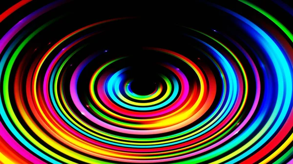 Colorful blurred light circle stripes in motion over on abstract background. Rainbow rays. Led Light. Future tech. Shine dynamic scene. Neon flare. Magic moving fast lines. Glowing wallpaper.