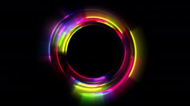 Soyut arkaplanda hareket eden renkli bulanık ışık dairesi çizgileri. Gökkuşağı ışınları. Led Light. Geleceğin teknolojisi. Parlak dinamik sahne. Neon ışıkları. Sihirli hızlı satırlar video 4k sunumunuz için.