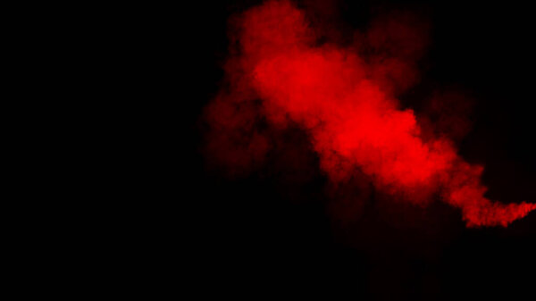 Explosion chemistry red smoke bomb on isolated background. Freezing dry fog bombs texture overlays. Stock illustration.