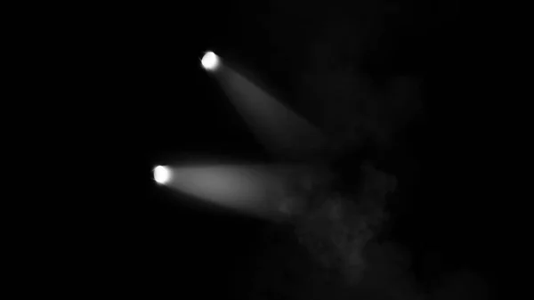 プロジェクター明るいスタジアムアリーナライト 黒い背景に煙とスポットライト 照明付きのスタジアムでの表彰式 ステージが輝きます ストックイラスト — ストック写真