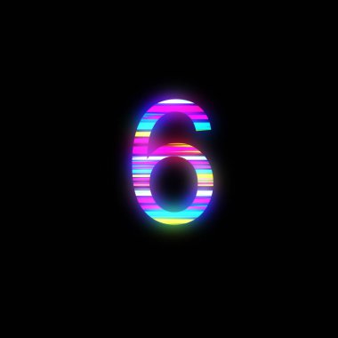 İzole edilmiş siyah arkaplanda 6 numaralı gökkuşağı resmi. Pankart, el ilanı veya kapak için soyut alfabe sembolü.