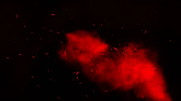 Τέλεια Σωματίδια Κόκκινης Φωτιάς Ανάβουν Σπινθήρες Απομονωμένο Μαύρο Φόντο Επικαλύψεις — Φωτογραφία Αρχείου