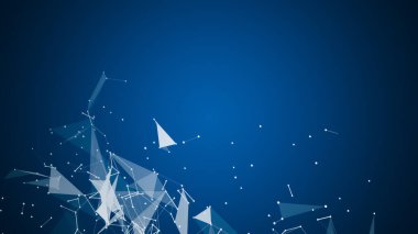 Mavi bulanık pleksus parçacık etkisi arka planı. Hareketli çizgiler ve noktalarla karışık iletişim teknolojisi ağı. Teknolojik bağlantı fütüristik web konsept dokusu.