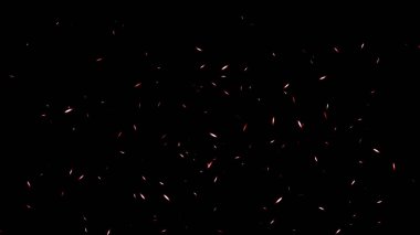 Mükemmel ateş parçacıkları izole edilmiş siyah arkaplanda kıvılcımlar oluşturur. Doku örtüşüyor. Patlama yanma etkisi.
