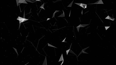 Siyah ve beyaz soyut pleksus parçacık etkisi arka planı. Hareketli çizgiler ve noktalarla karışık iletişim teknolojisi ağı. Teknolojik bağlantı fütüristik web konsept dokusu.